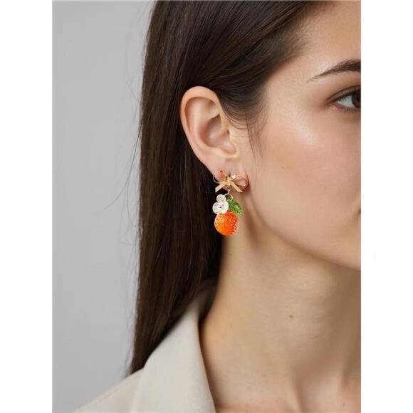Handmade Orange Earrings | Fruit-Inspired Glass Beads | Playful & Elegant - Picture 3 of 4